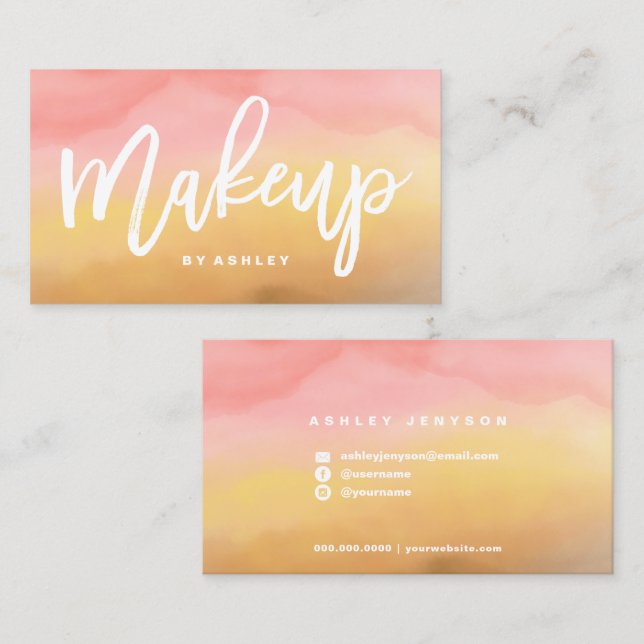 Make-uptypographie boho ombre Aquarell Visitenkarte (Vorne/Hinten)