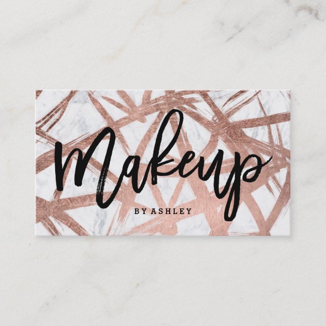 Make-uptypographie Chic-Rosengoldbürstenmarmor Visitenkarte (Vorderseite)