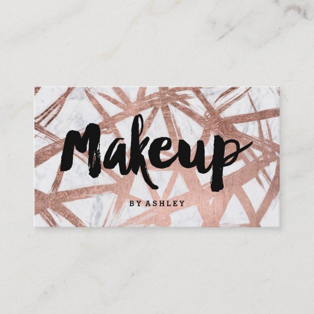 Make-uptypographie-Imitat-Rosengoldbürstenmarmor Visitenkarte (Vorderseite)