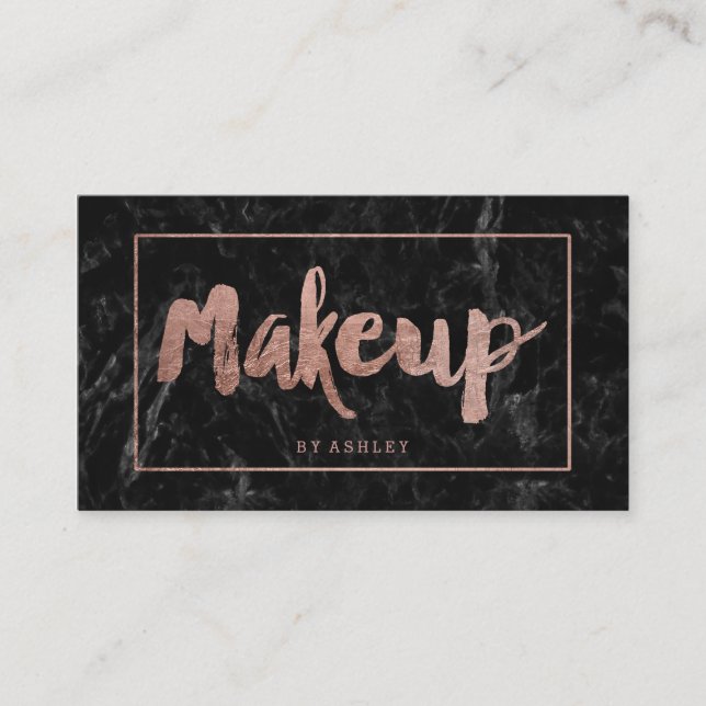 Make-upverabredungs-Rosengoldschwarzmarmor Terminkarte (Vorderseite)