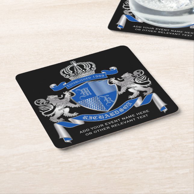 Make Your Own Coat of Arms Blue Silver Lion Emblem Rechteckiger Pappuntersetzer (angewinkelt)