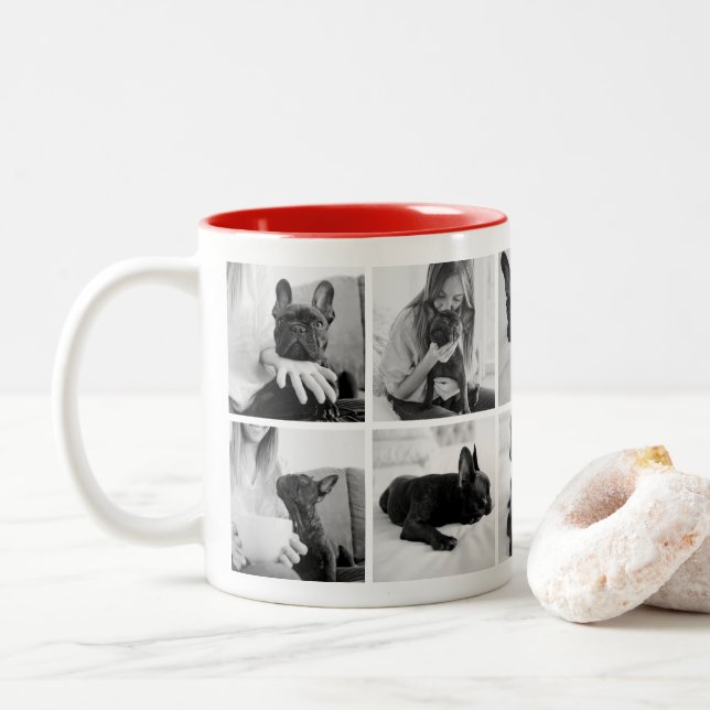 Make Your Own Pet Photo Collage | Black and White Zweifarbige Tasse (Mit Donut)