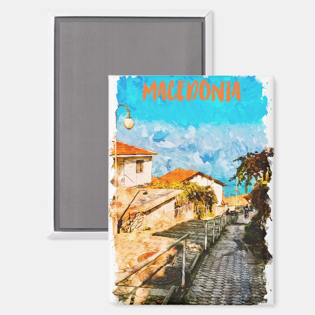 Makedonien Balkan Watercolor Travel Magnet (Vorderseite/Rückseite)
