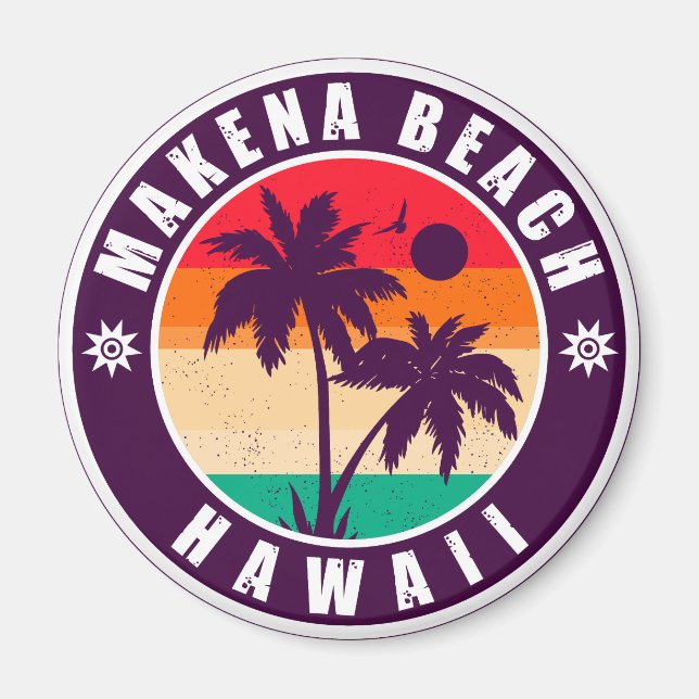 Makena Beach Hawaii Retro Palm Trees 60er Souvenir Magnet (Vorne)