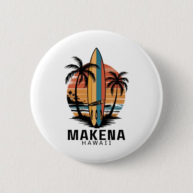 Makena Beach Hawaii Surfen Surfer  Button (Vorderseite)