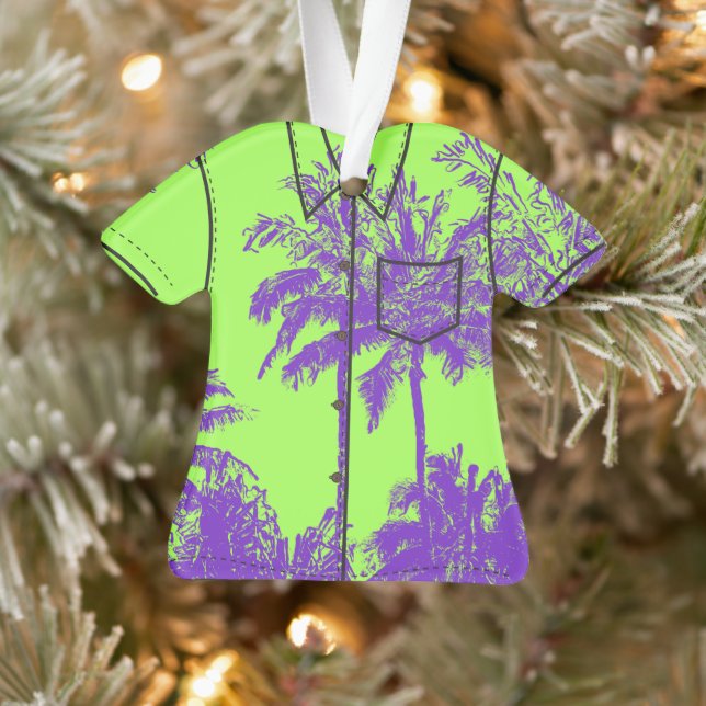 Makena Beach Hawaiian Sketchy Palms Aloha Shirt Ornament (Baum)