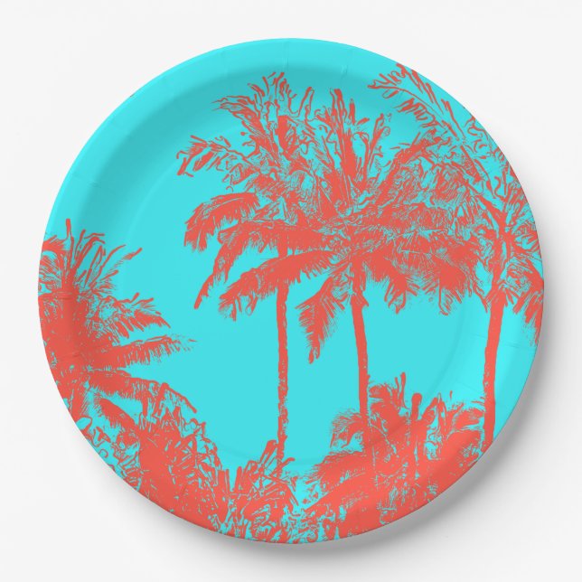 Makena Beach Hawaiian Sketchy Palms Pappteller (Vorderseite)