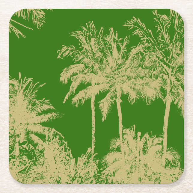 Makena Beach Hawaiian Sketchy Palms Rechteckiger Pappuntersetzer (Vorderseite)