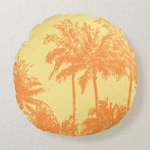 Makena Beach Hawaiian Sketchy Palms Reversible Rundes Kissen