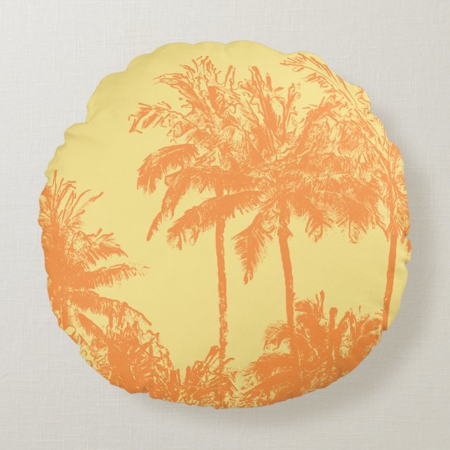Makena Beach Hawaiian Sketchy Palms Reversible Rundes Kissen (Vorderseite)