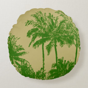 Makena Beach Hawaiian Sketchy Palms Reversible Rundes Kissen