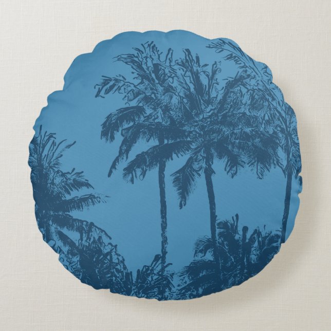 Makena Beach Hawaiian Sketchy Palms Reversible Rundes Kissen (Vorderseite)