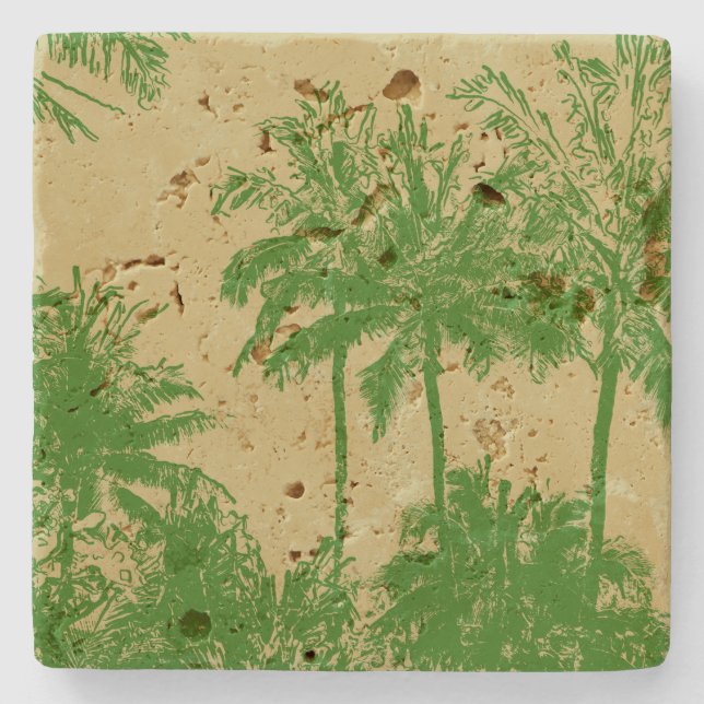 Makena Beach Hawaiian Sketchy Palms Steinuntersetzer (Vorderseite)