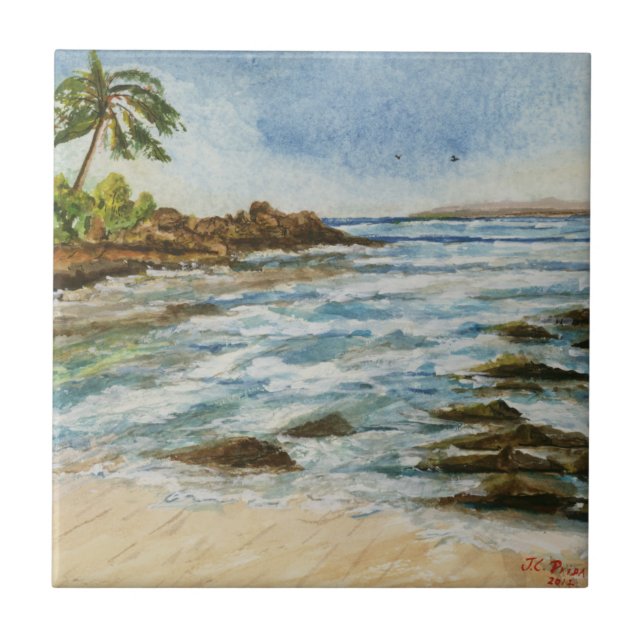 Makena Bucht-Hawaii-Strand-Aquarell Fliese (Vorderseite)