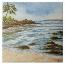 Makena Bucht-Hawaii-Strand-Aquarell