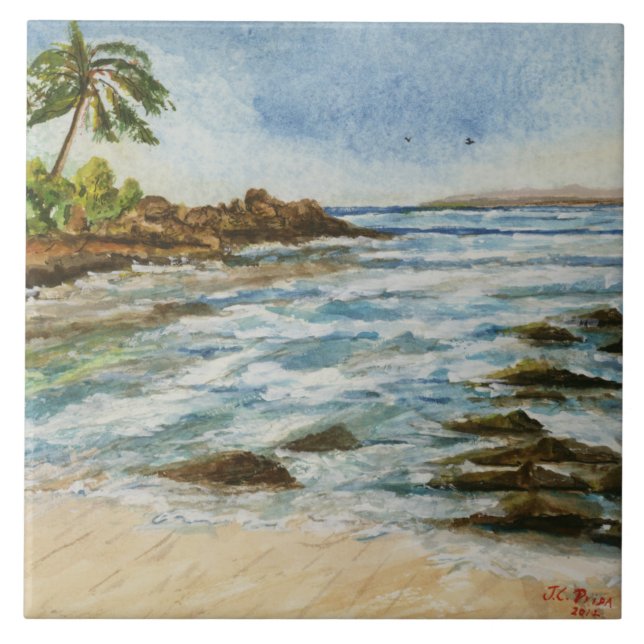 Makena Bucht-Hawaii-Strand-Aquarell Fliese (Vorderseite)