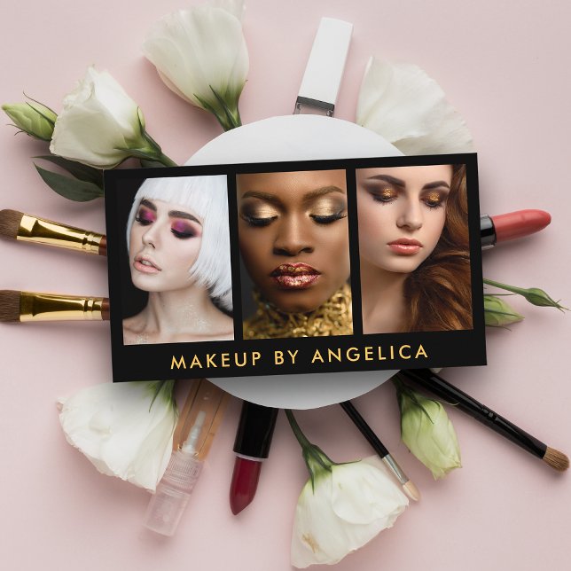 Makeup Artist 3 Foto Gold Visitenkarte (Von Creator hochgeladen)