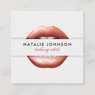 Makeup artist 3d chic pink lips moderne graue beau quadratische visitenkarte