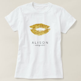 Makeup artist and salon name gold lips skript T-Shirt