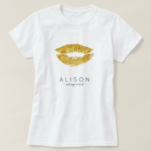 Makeup artist and salon name gold lips skript T-Shirt