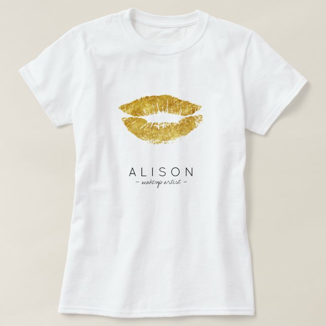 Makeup artist and salon name gold lips skript T-Shirt (Design vorne)