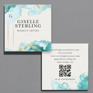Makeup Artist Aquamarin Blue Watercolor QR-Code Quadratische Visitenkarte