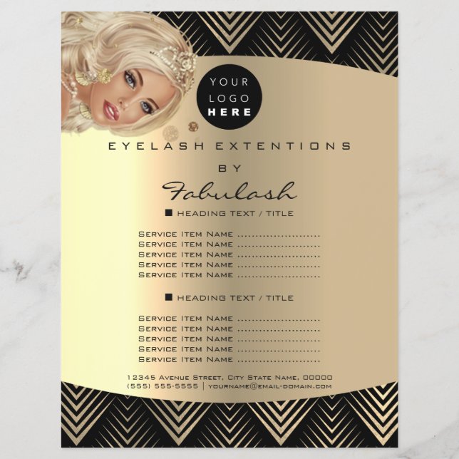 Makeup Artist Beauty Gold Black Logo Haare Preise Flyer (Vorne)