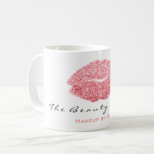 Makeup Artist Beauty Kiss Lips Pink White Glitzer Tasse
