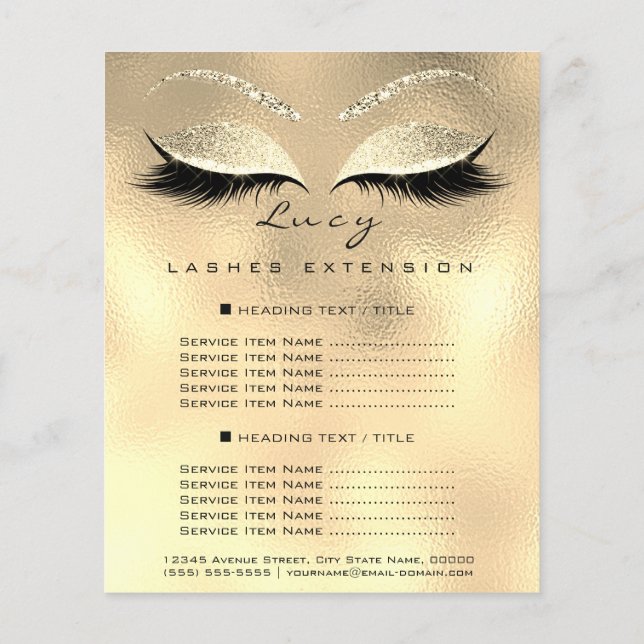 Makeup Artist Beauty Lash Glitzer Preisliste Gold Flyer (Hinten)