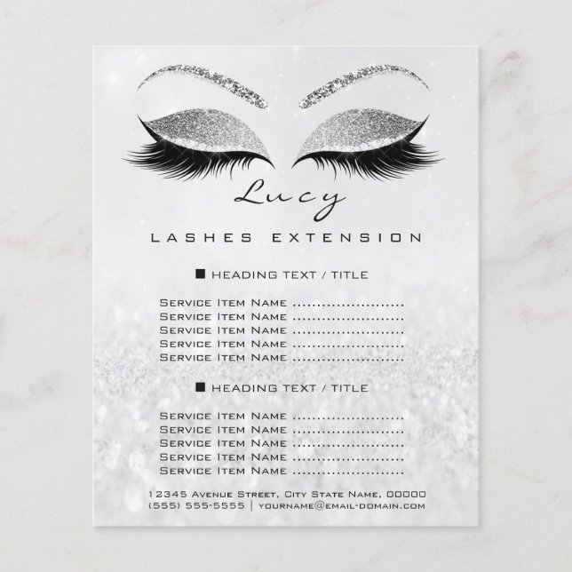 Makeup Artist Beauty Lash Glitzer Preisliste Grau1 Flyer (Vorne)