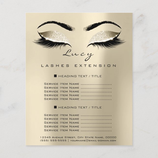 Makeup Artist Beauty Lash Glitzer Preisliste Sepia Flyer (Hinten)