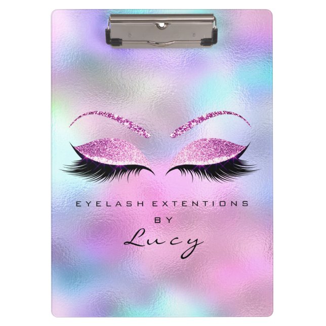 Makeup Artist Beauty Lashes Glitzer Pink Blue Klemmbrett (Vorderseite)