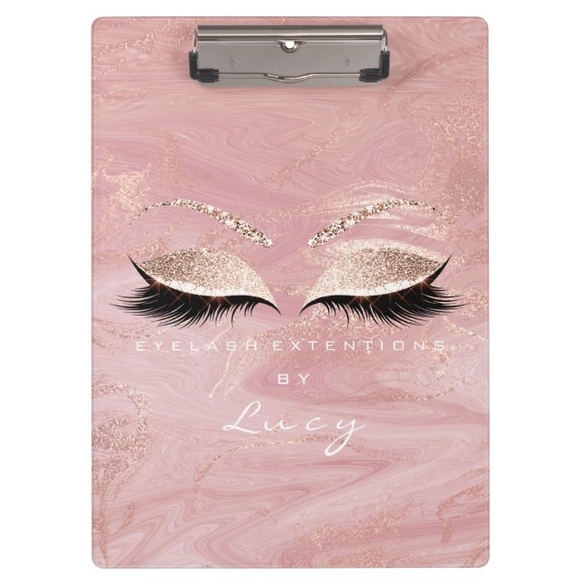 Makeup Artist Beauty Lashes Glitzer Rosa Marmor Klemmbrett (Vorderseite)