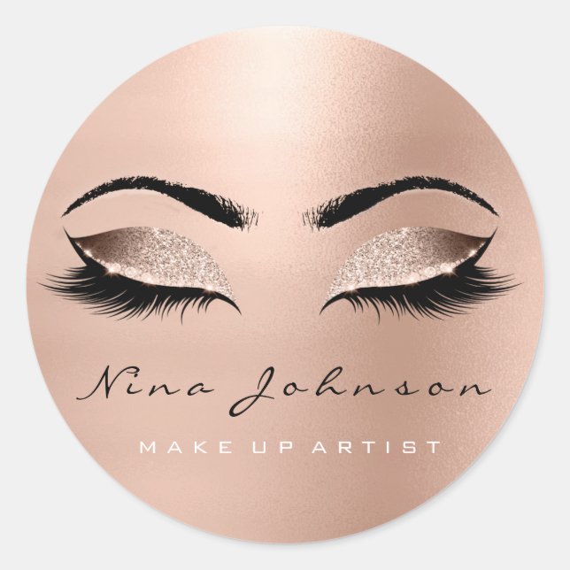Makeup Artist Beauty Rose Gold Eye Glitzer Lashes Runder Aufkleber (Vorderseite)