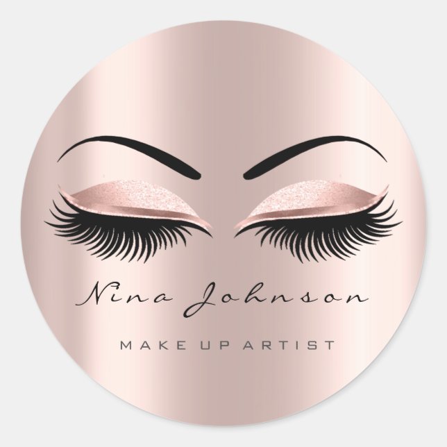 Makeup Artist Beauty Rose Gold Eye Lashes Name Runder Aufkleber (Vorderseite)