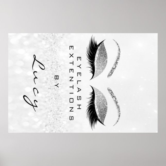 Makeup Artist Beauty Salon Eyebrow Silver Glitzer Poster (Vorne)