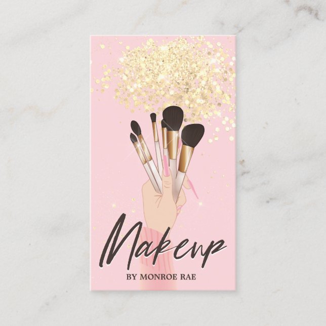 Makeup Artist Beauty Salon Glam Pink Gold Glitzer  Visitenkarte (Vorderseite)