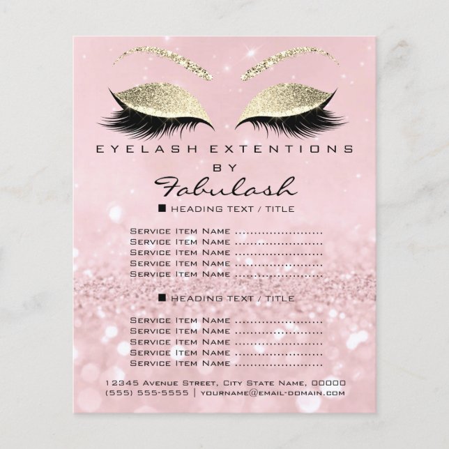 Makeup Artist Beauty Salon Glitzer Flyer Pink Gold (Vorne)