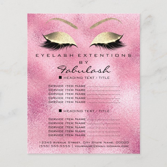Makeup Artist Beauty Salon Gold Glitzer Flyer Pink (Vorne)