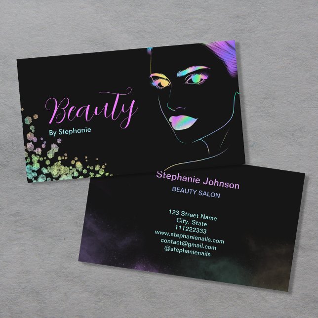 Makeup Artist Beauty Salon Holographic Glitzer Visitenkarte (Von Creator hochgeladen)