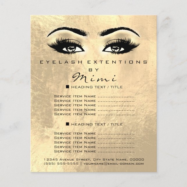 Makeup Artist Beauty Salon Lash Flyer Imitate Gold (Vorne)