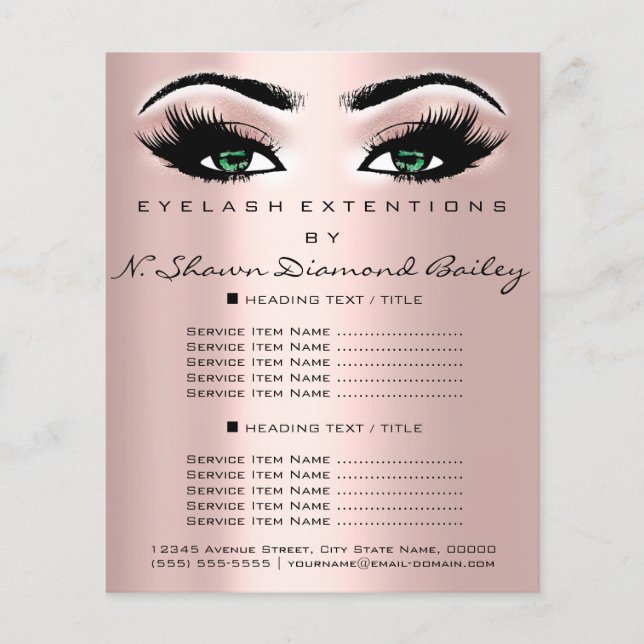 Makeup Artist Beauty Salon Lash Rose Grüne Augen Flyer (Vorne)