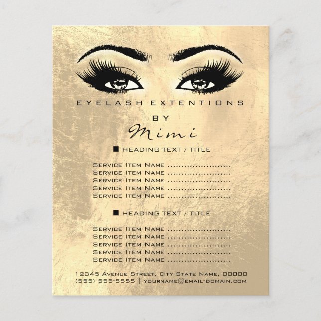 Makeup Artist Beauty Salon Lashes Braun Flyer Gold (Vorne)