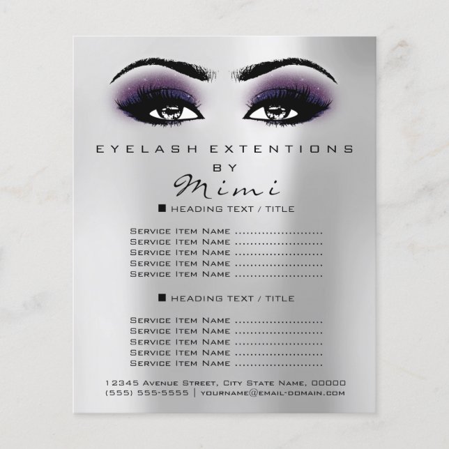 Makeup Artist Beauty Salon Lashes Flyer Grau Viole (Vorne)