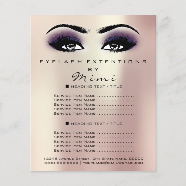 Makeup Artist Beauty Salon Lashes Flyer Pink Viole (Vorne)