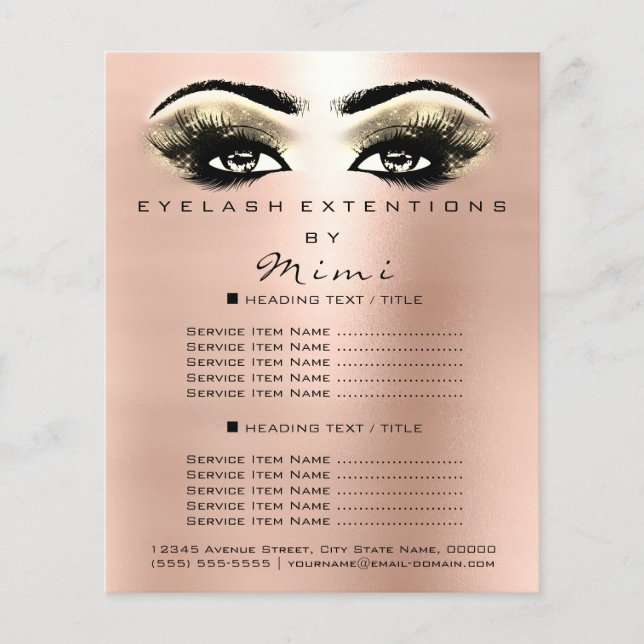 Makeup Artist Beauty Salon Lashes Flyer Rose Gold (Vorne)