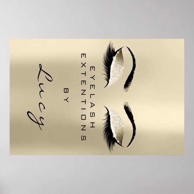 Makeup Artist Beauty Salon Lashes Ivory Glitzer Poster (Vorne)