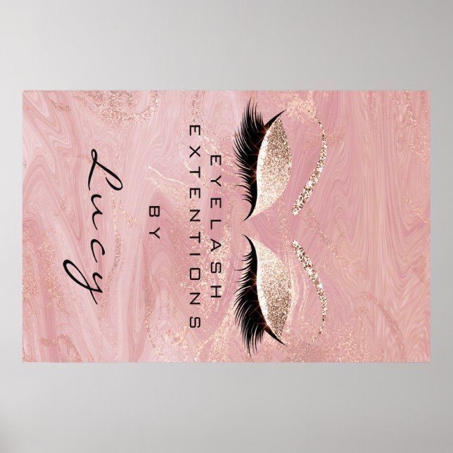 Makeup Artist Beauty Salon Lashes Pink Glitzer Poster (Vorne)