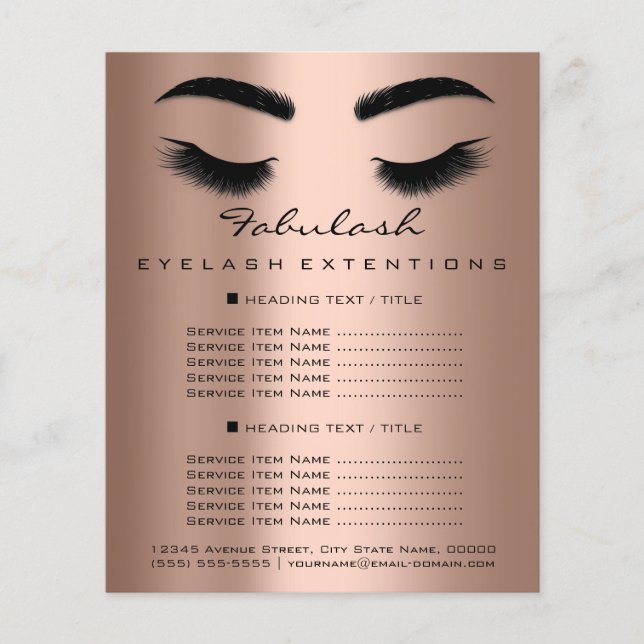 Makeup Artist Beauty Salon Preisliste Skinny Rose Flyer (Vorne)