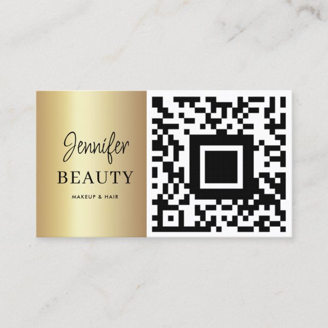 Makeup Artist Beauty Salon QR Code Modern Gold Visitenkarte (Vorderseite)